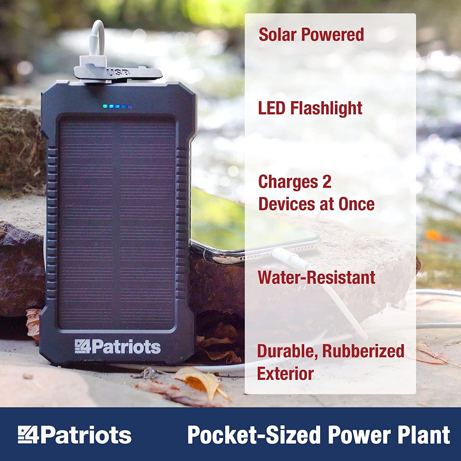 4 Patriots Power Cell: Portable Solar Powered, Rechargeable External Battery