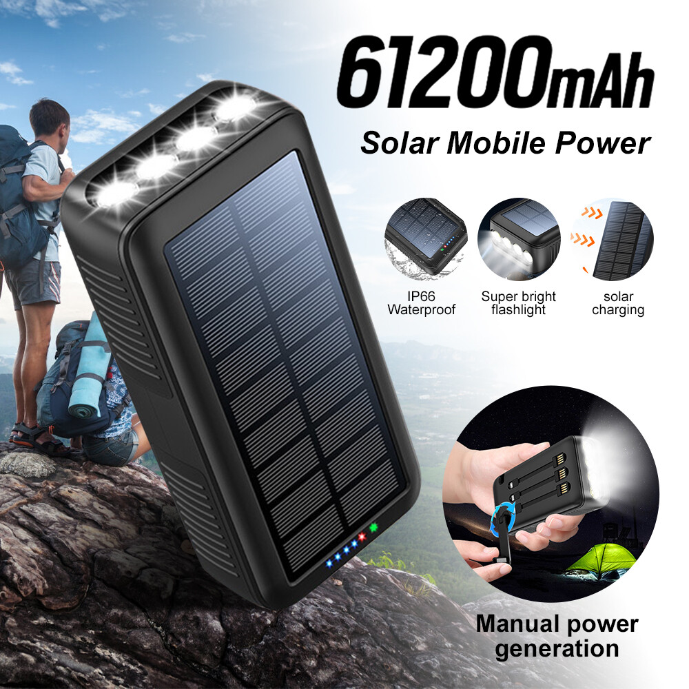 61200mAh Portable Solar Power Bank 4USB External Battery Charger for Cell Phone