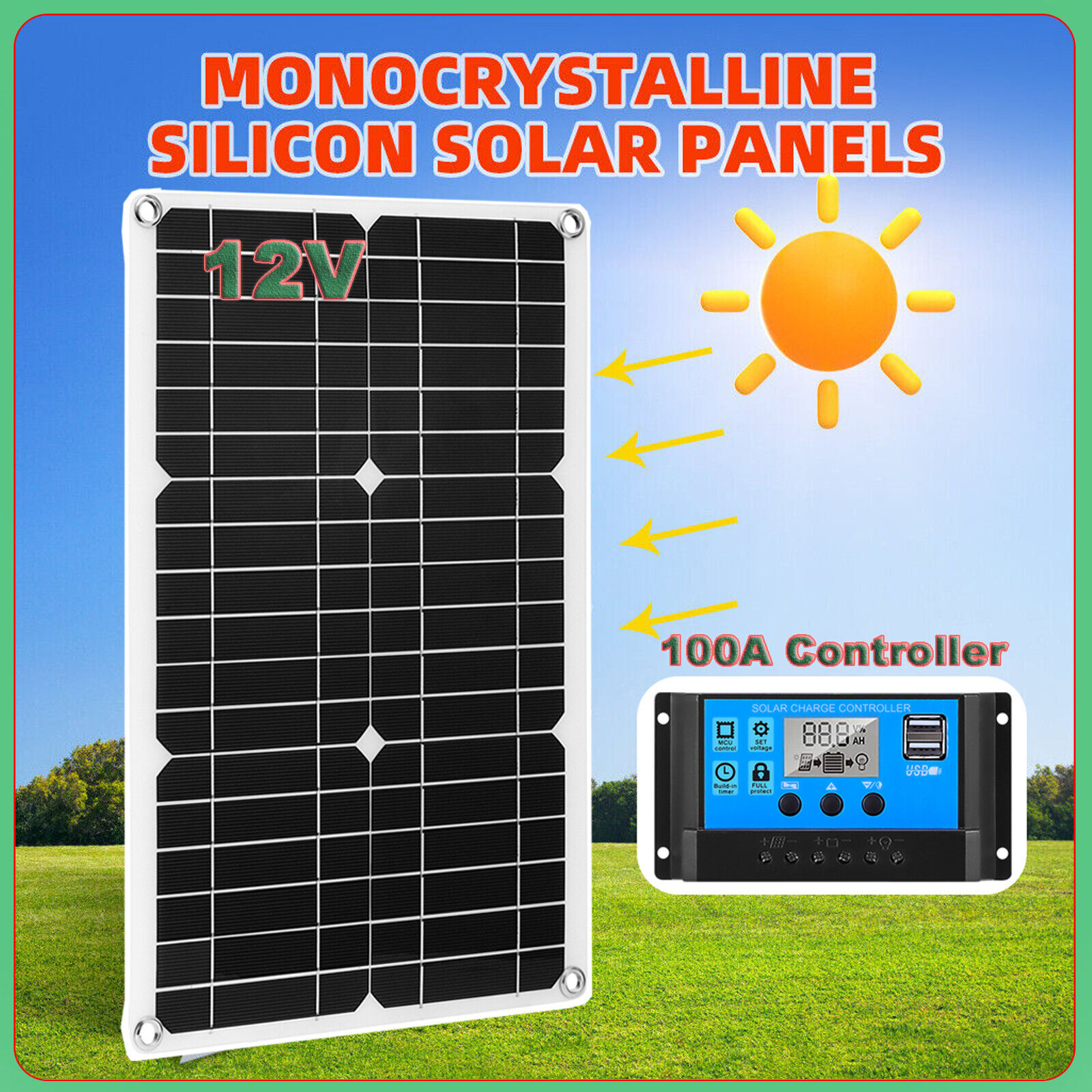400 Watt Solar Panel Kit 12V Charging Off-Grid Battery Power RV Home Boat Camp
