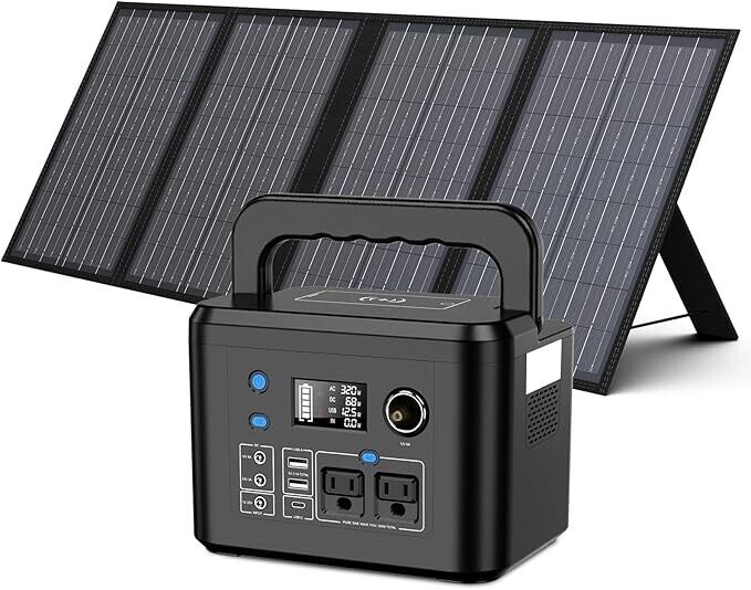 Open Box 350W Portable Solar Generator with 60W Solar Panel, Powkey 70,000mAh