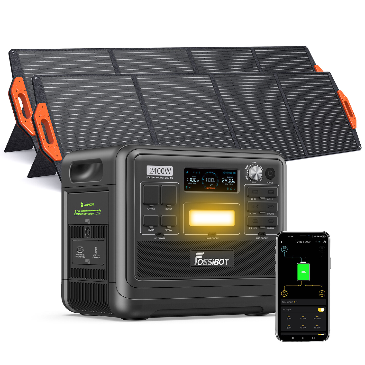 FOSSiBOT F2400 2400W Portable Power Station Generator 2048Wh +2*200W Solar Panel
