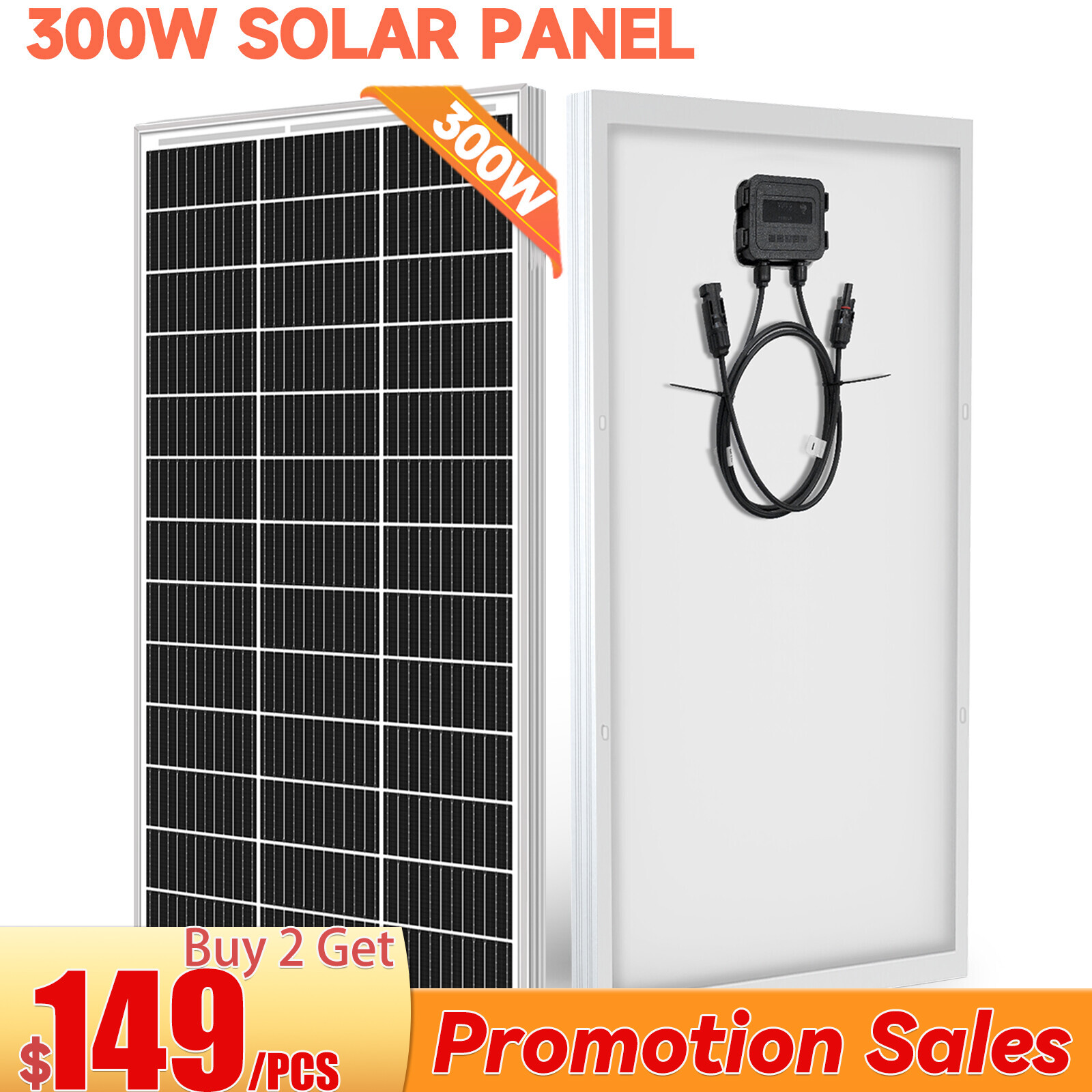 300W Watt Monocrystalline Solar Panel Charger 12V Home RV Car Off Grid Battery
