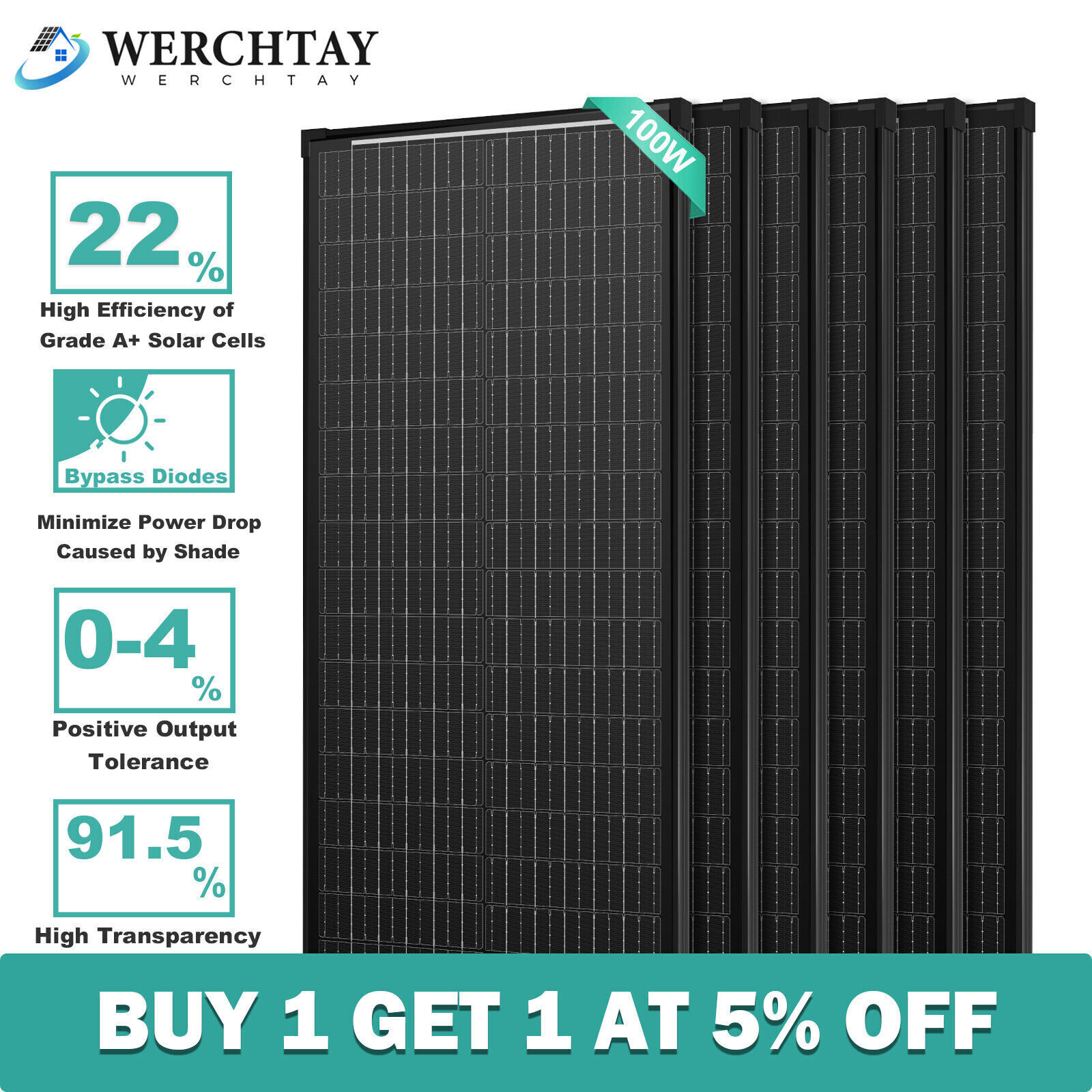 12V 100W 200W 300W 400W 1000W Monocrystalline Solar Panel Home RV Off-Grid Power