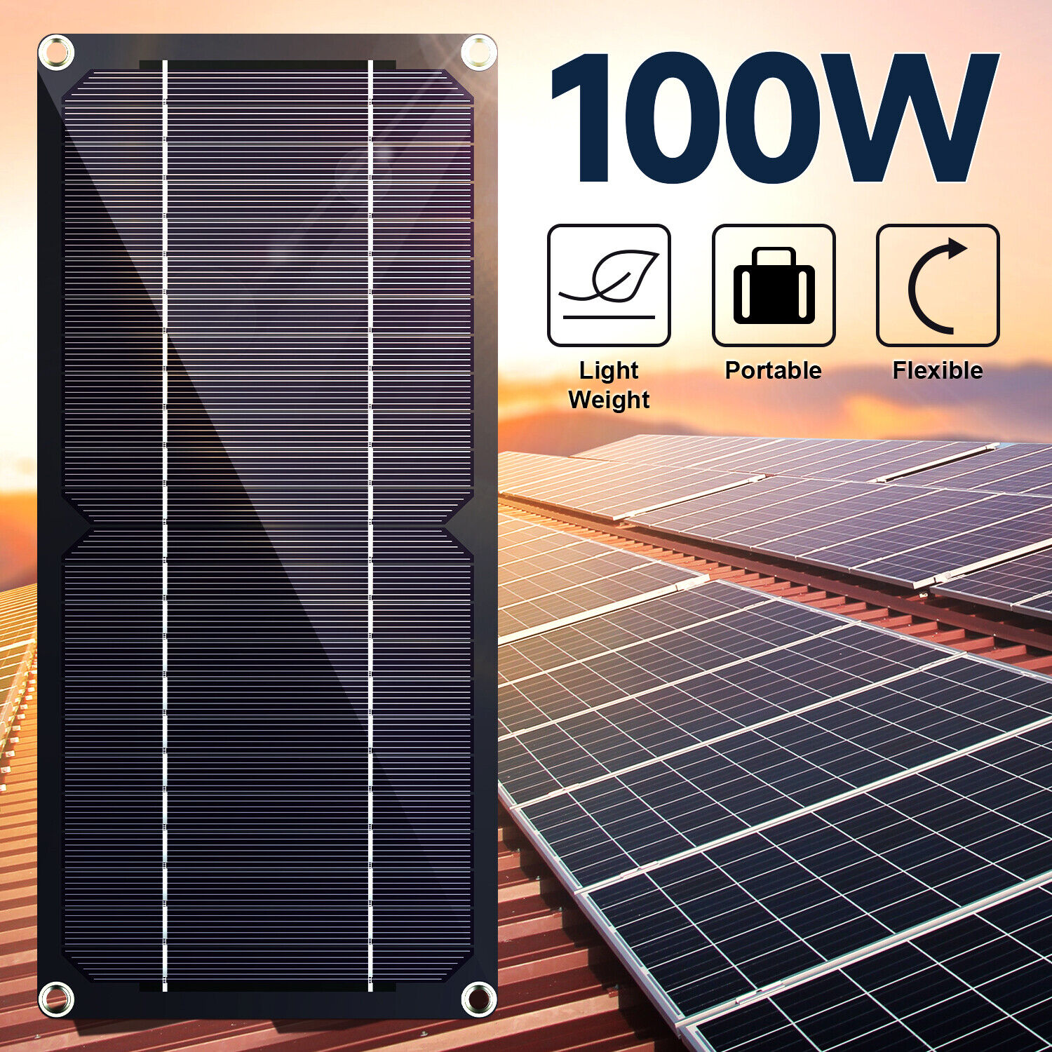 100W Solar Panel Kit 100A 12V Trickle Charger Battery Maintainer w/ Car Charger