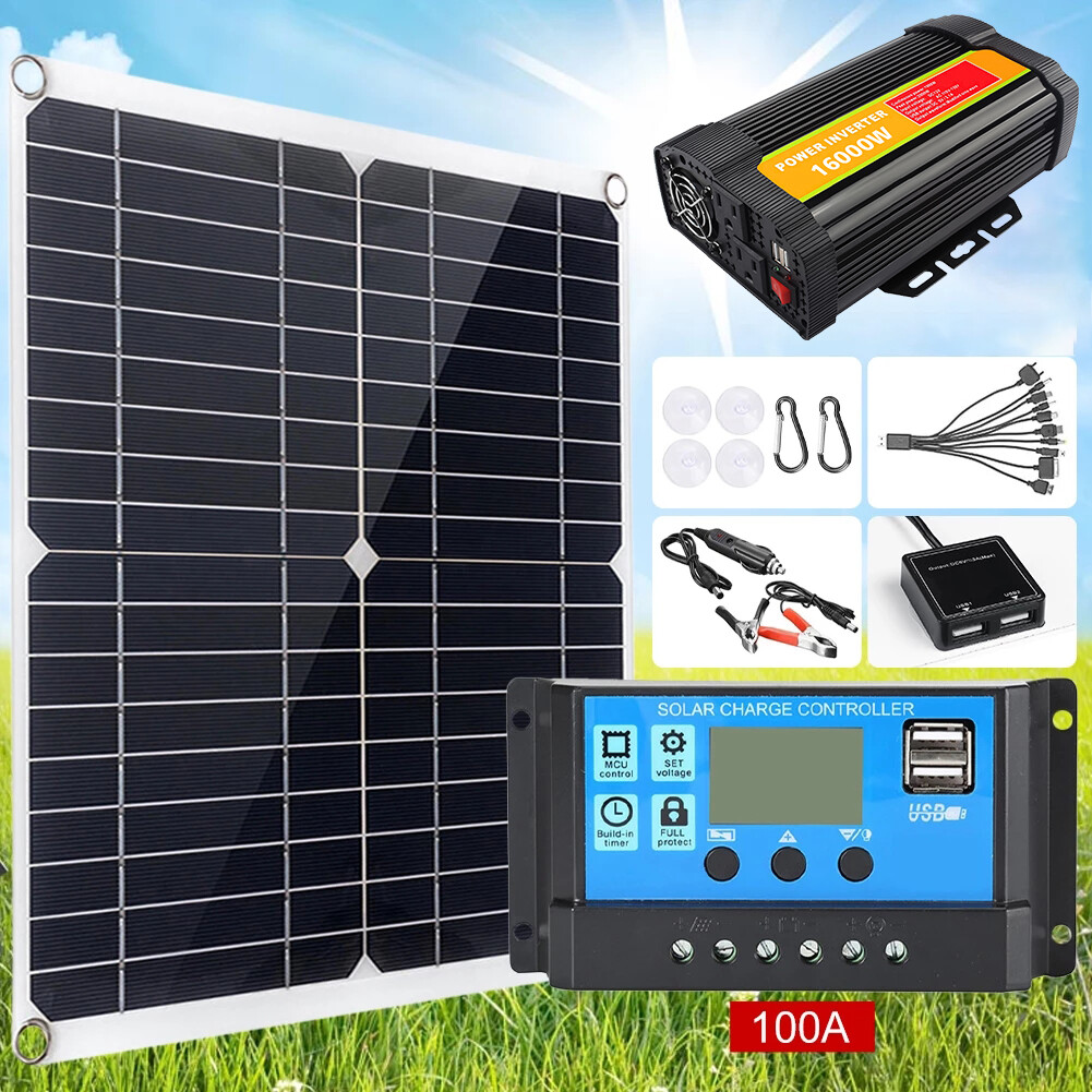 16000W Complete Solar Panel Kit Solar Power Generator 100A Home 110V Grid System