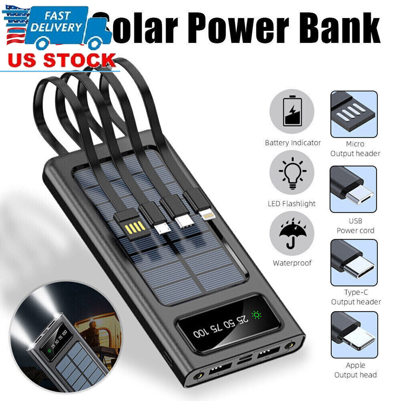 Solar Power Bank 9000000mAh 4 USB Backup External Battery Charger for Cell Phone