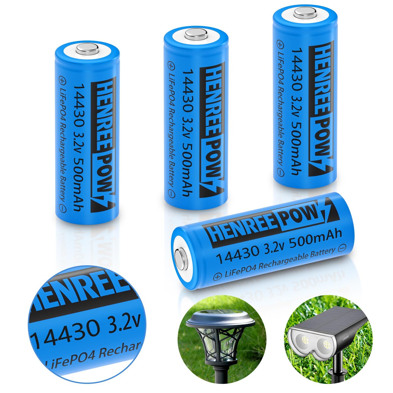 14430 3.2v Rechargeable Solar Batteries 500mAh LiFePO4 Lithium Phosphate Bat