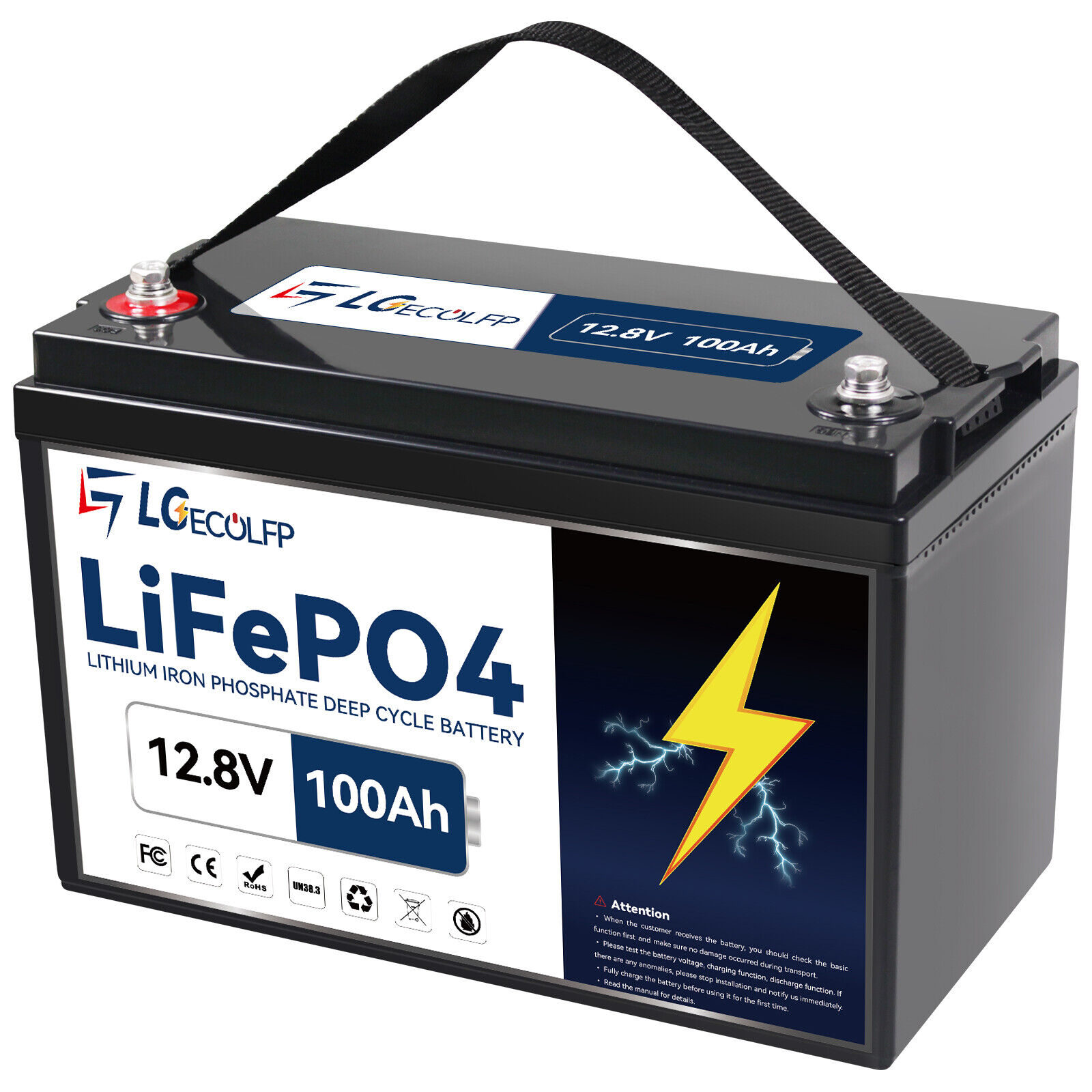 12V Lithium Battery 100Ah LiFePO4 Deep Cycle Solar RV Off-grid Random color