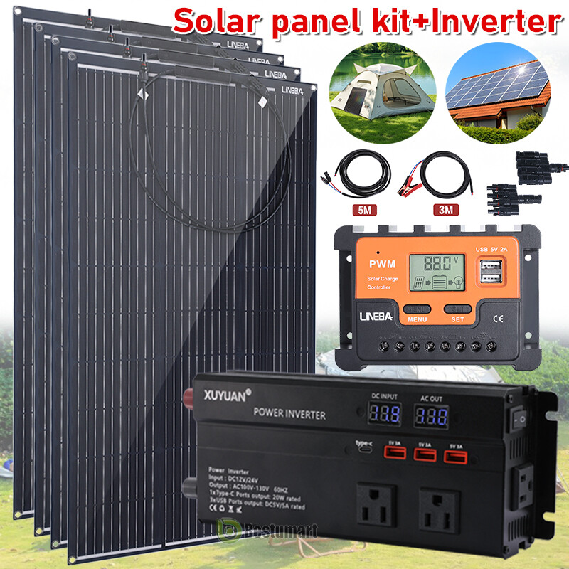 4000W Power Inverter Solar Panel Kit Solar Generator RV Home Off-Grid System US