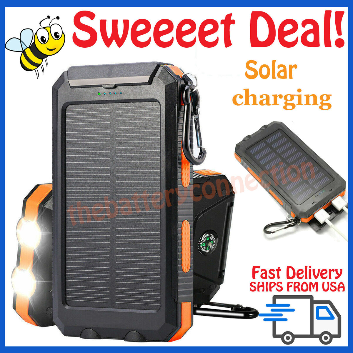 2025 Super Large Capacity Portable Charger USB  Solar Power Bank for Cell Phone
