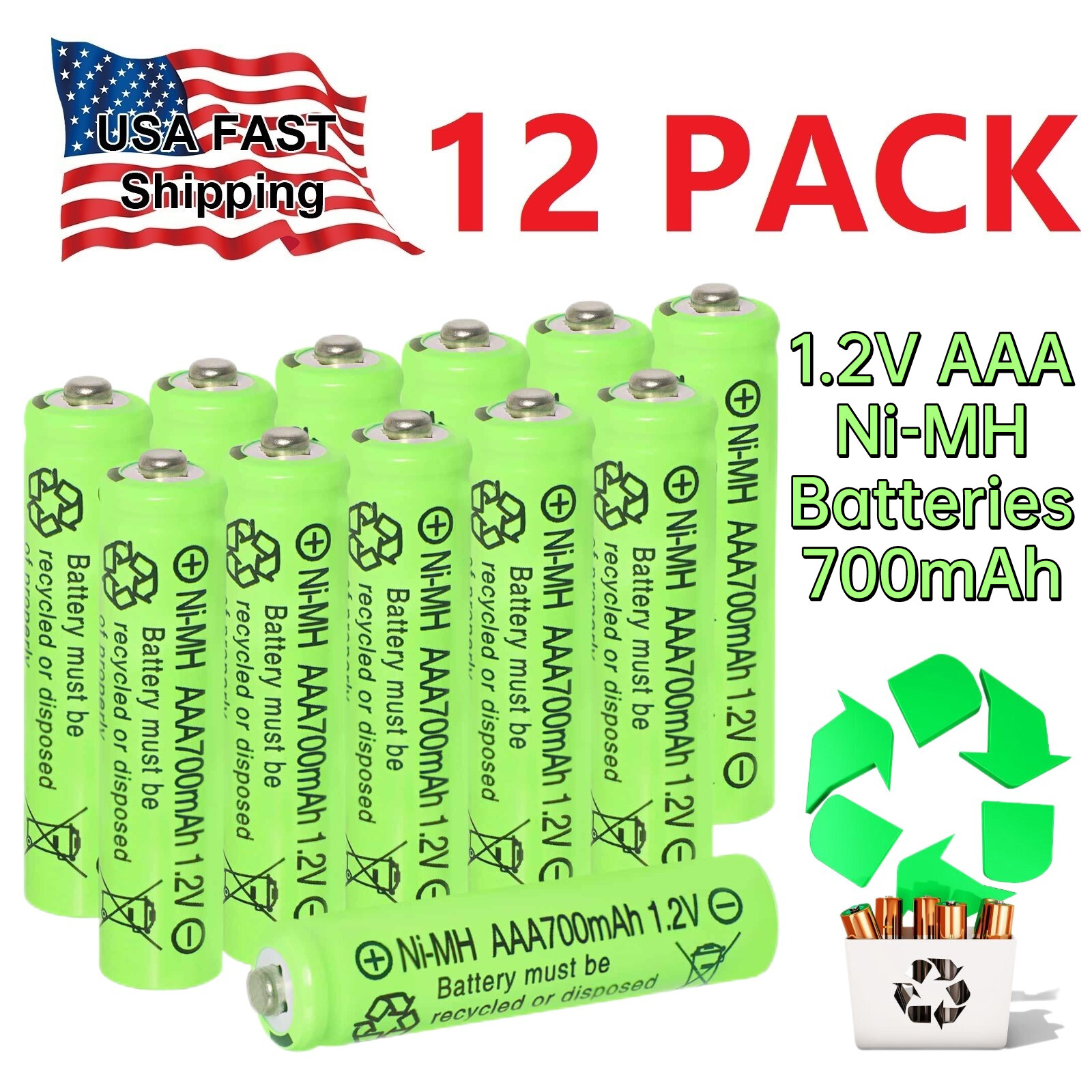 12X Ni-MH AAA Rechargeable Batteries 1.2v 700mAh Battery for Garden Solar Lights