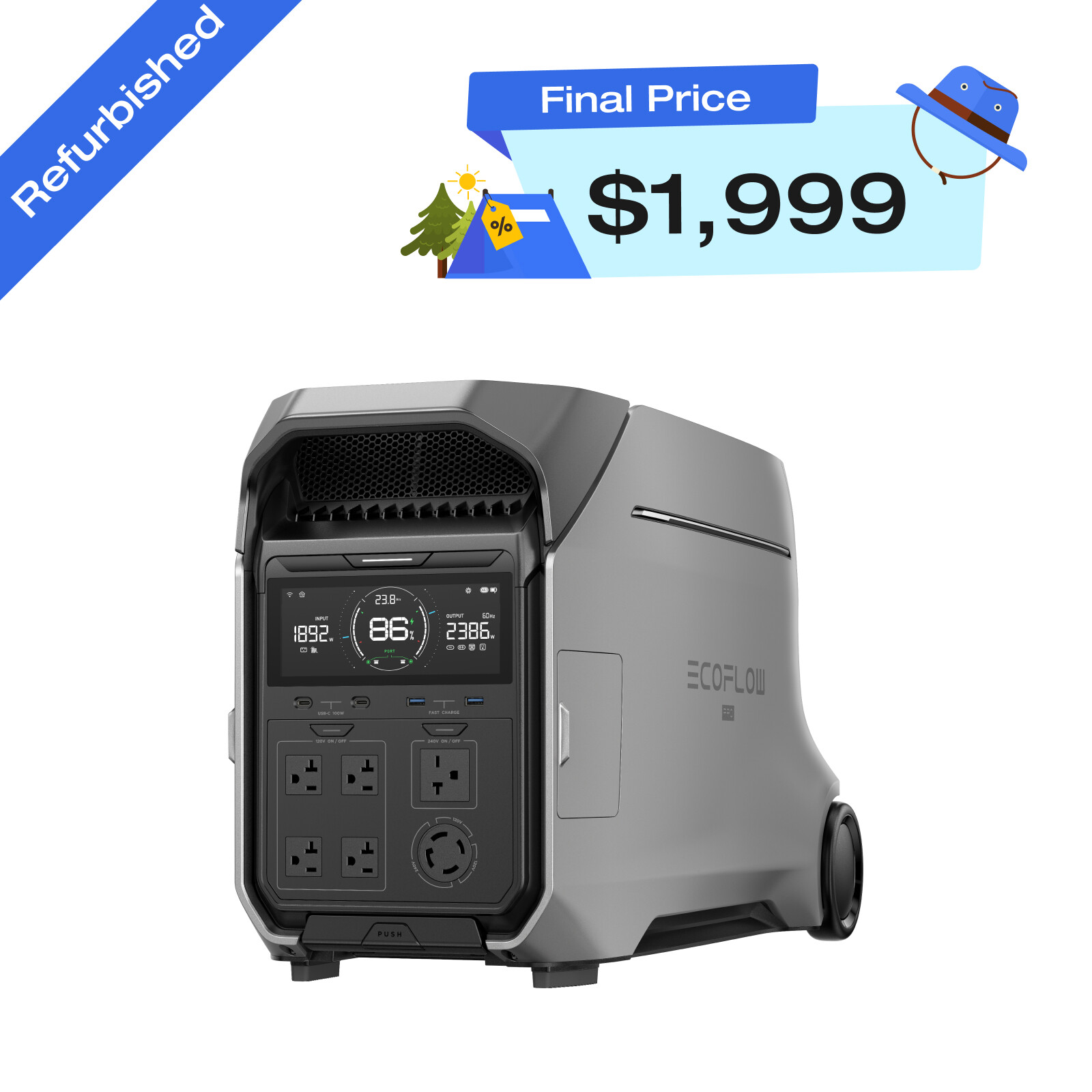 EcoFlow DELTA Pro 3 4000Wh LFP Portable Power Station Certified Refurbished