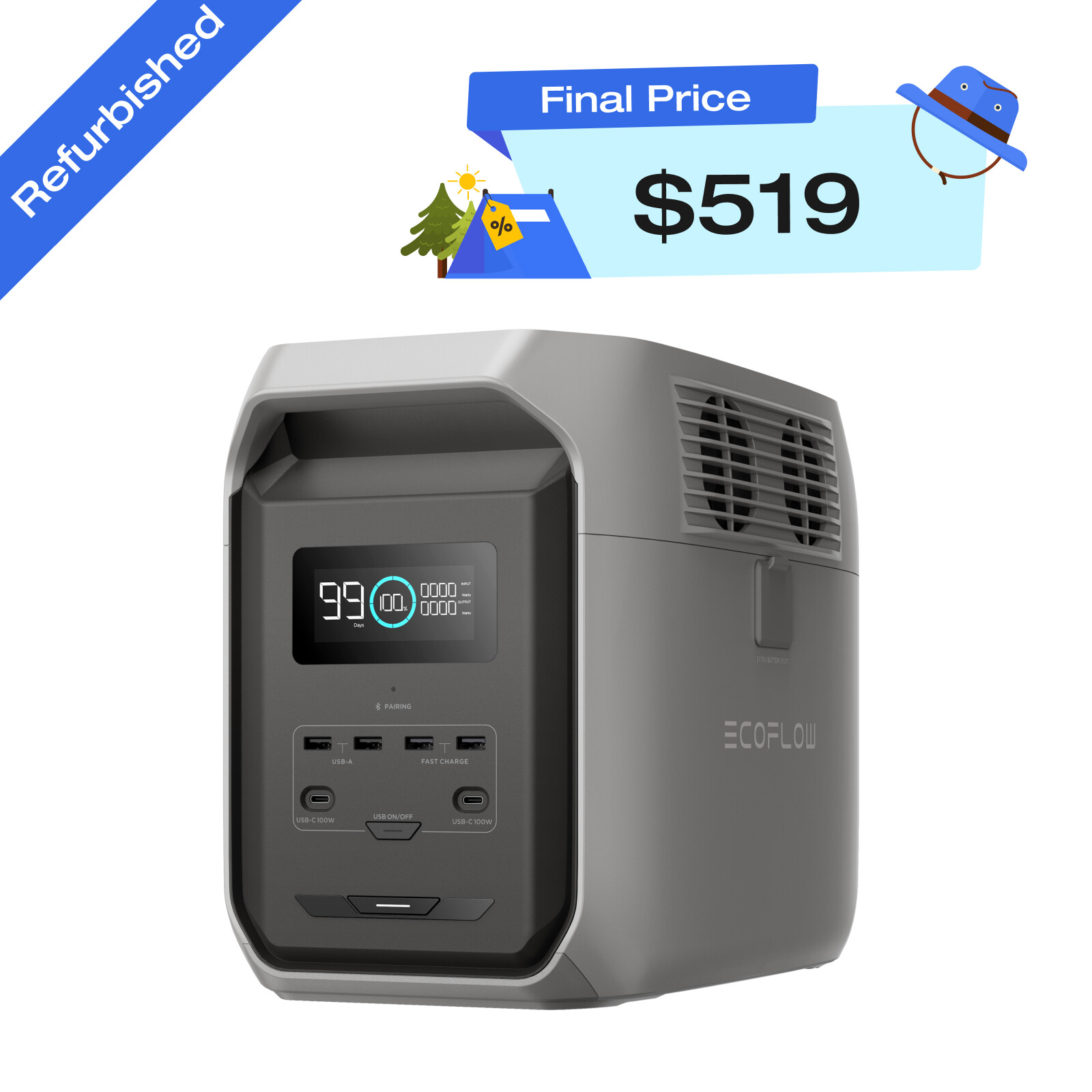 EcoFlow 1536Wh 1800W DELTA 3 1500 Portable Power Station LFP Battery Refurbished