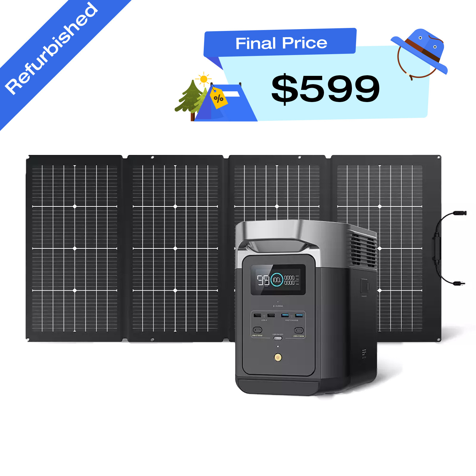 EcoFlow DELTA 2 1024Wh+220W Solar Panel Solar Generator Certified Refurbished
