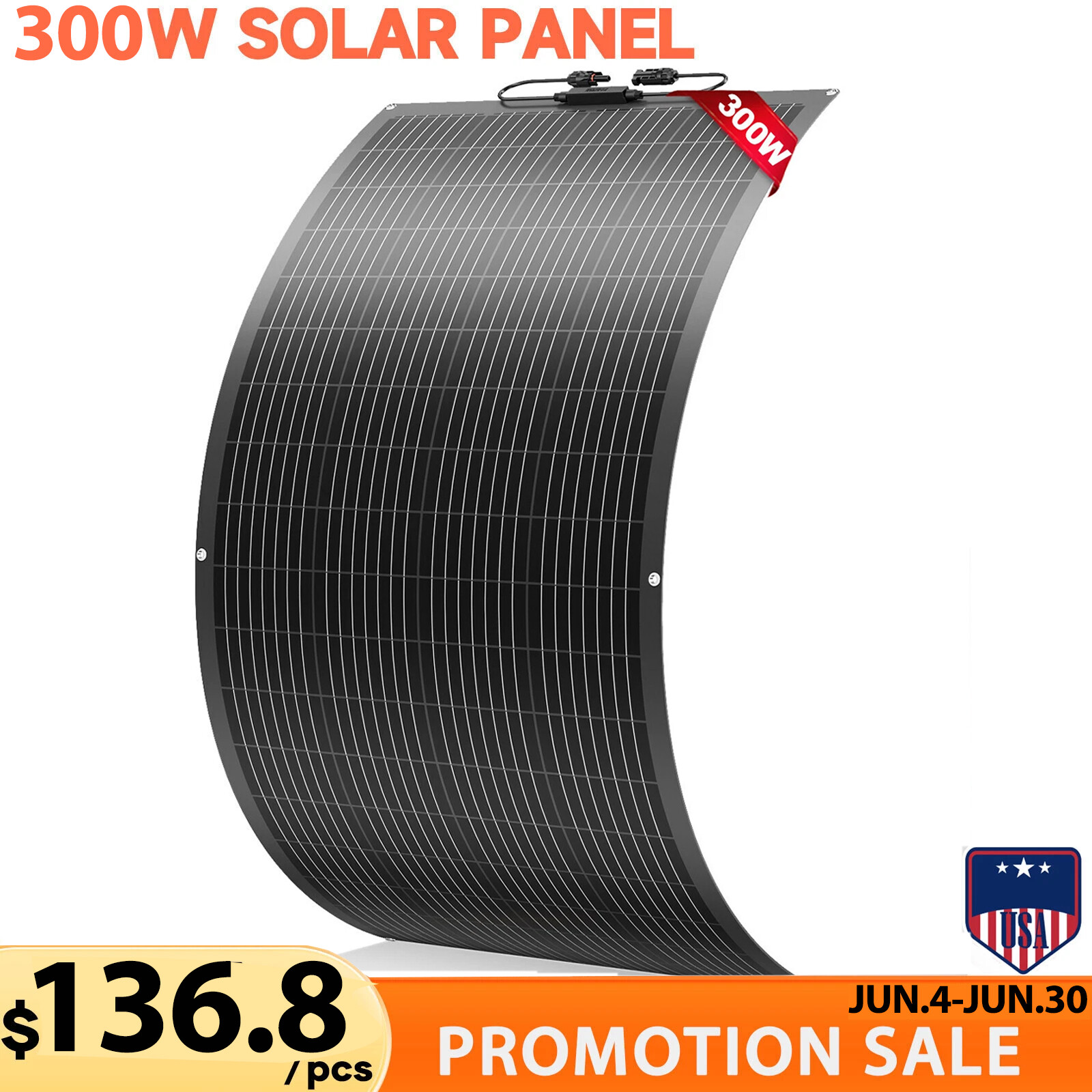 300W 12V Flexible Solar Panel Mono for Home RV Boat Camping Power Battery Charge