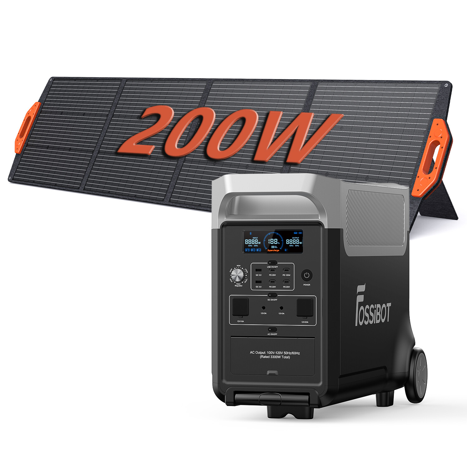FOSSiBOT F3600 PRO 3600W 3840Wh Power Station Solar Generator 200W Solar Panel