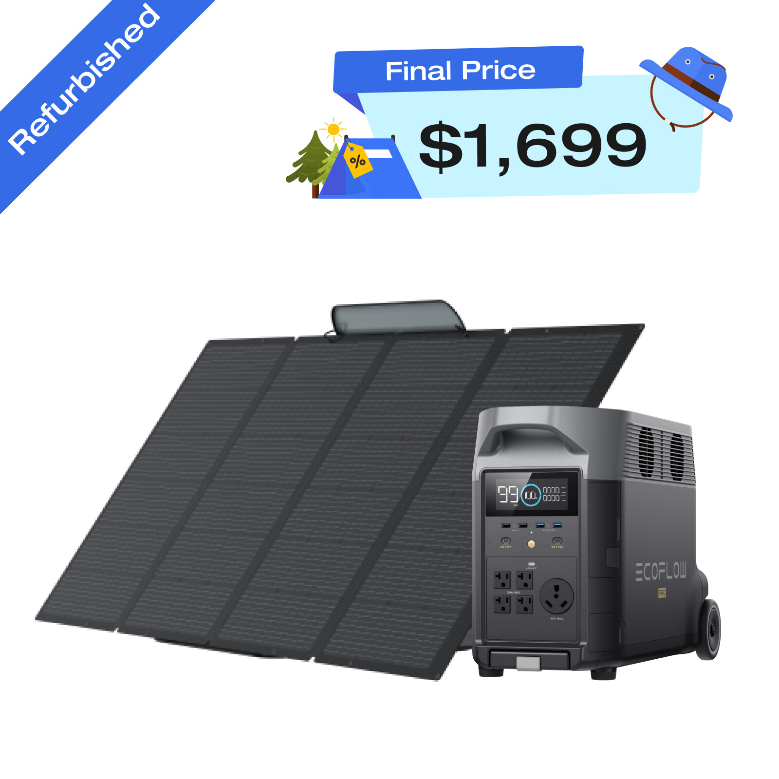 EcoFlow DELTA Pro 3600Wh+400W Solar Panel Solar Generator Certified Refurbished