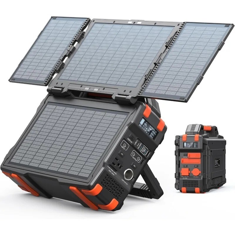 Power Station w/ Hidden Folding Solar Panel, Self-charge & Pass-through Charging