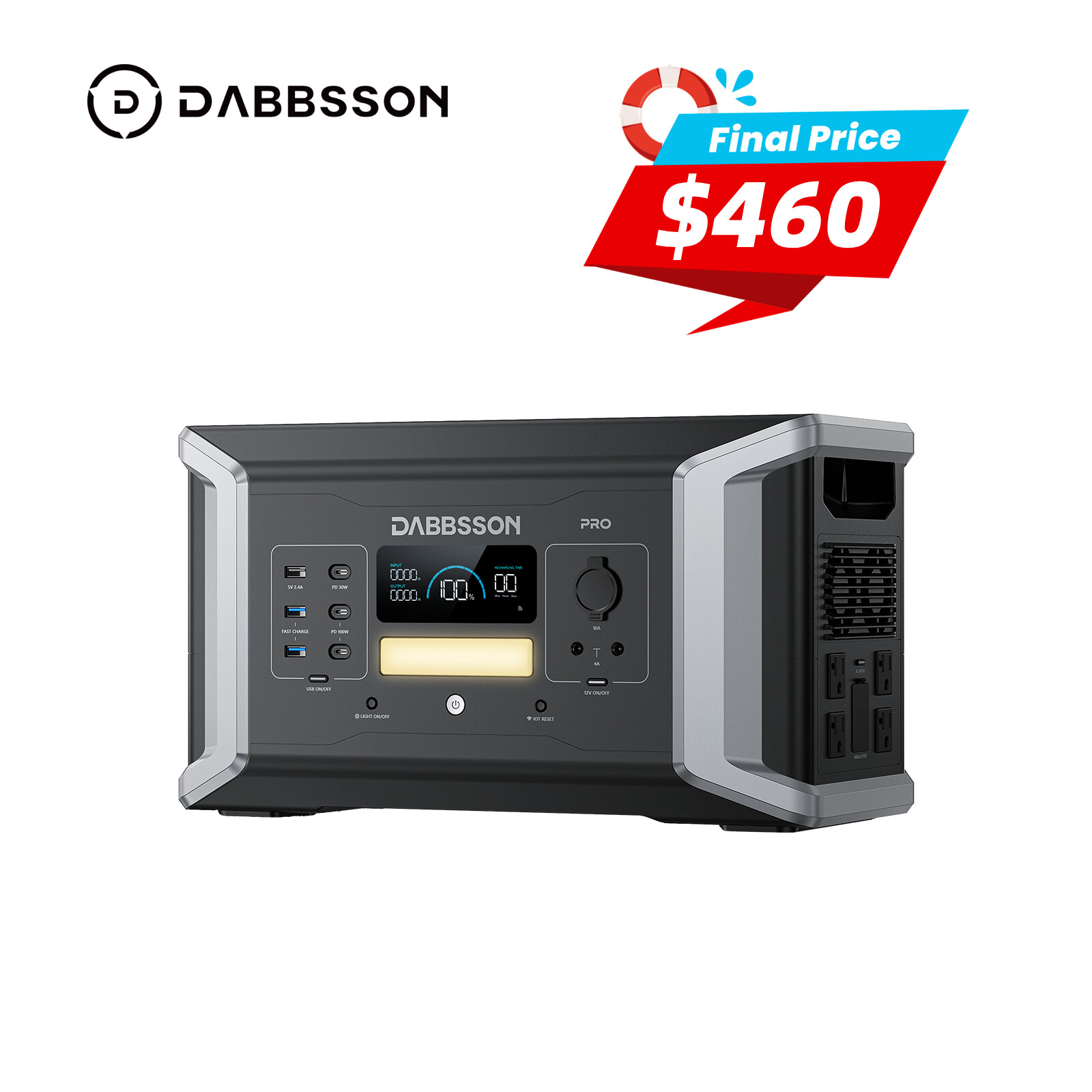 Dabbsson 1024Wh 2000W Portable Power Station Solar Generator Home Backup Camping