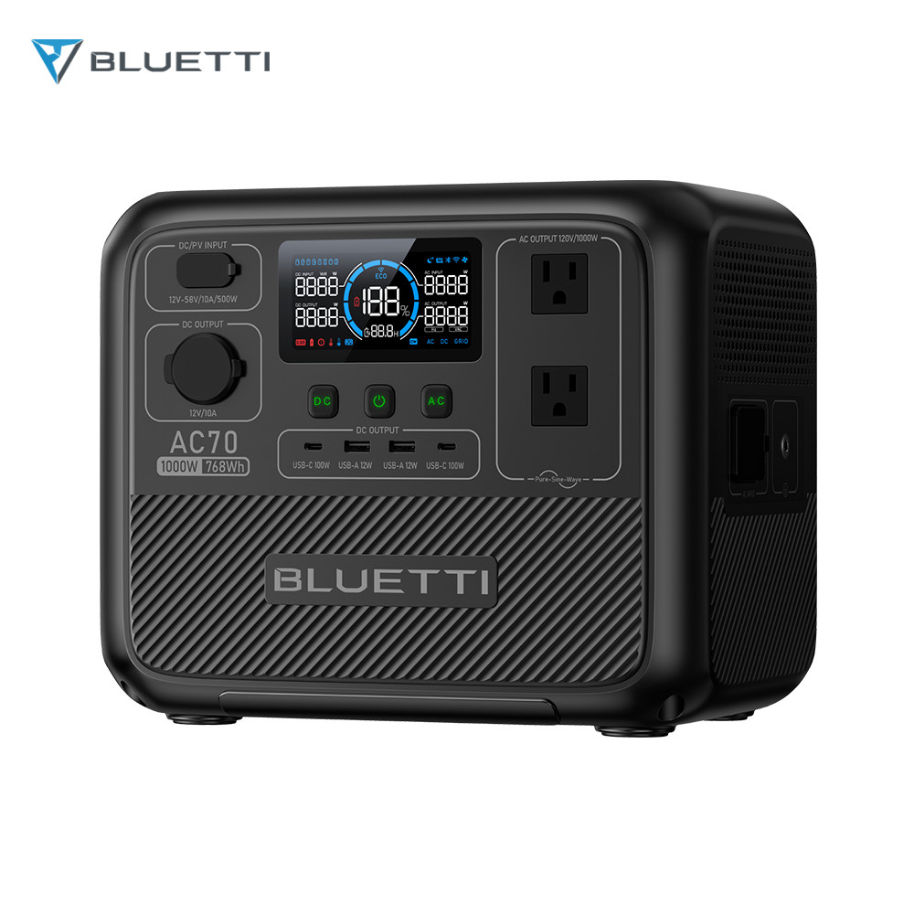 BLUETTI AC70 1000W 768Wh Portable Power Station Solar Generator for Fishing/Trip