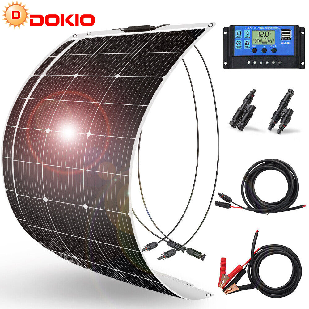 Dokio 100w 200w Monocrystalline flexible Solar Panel Kit for RV/Camper/Boat/Home