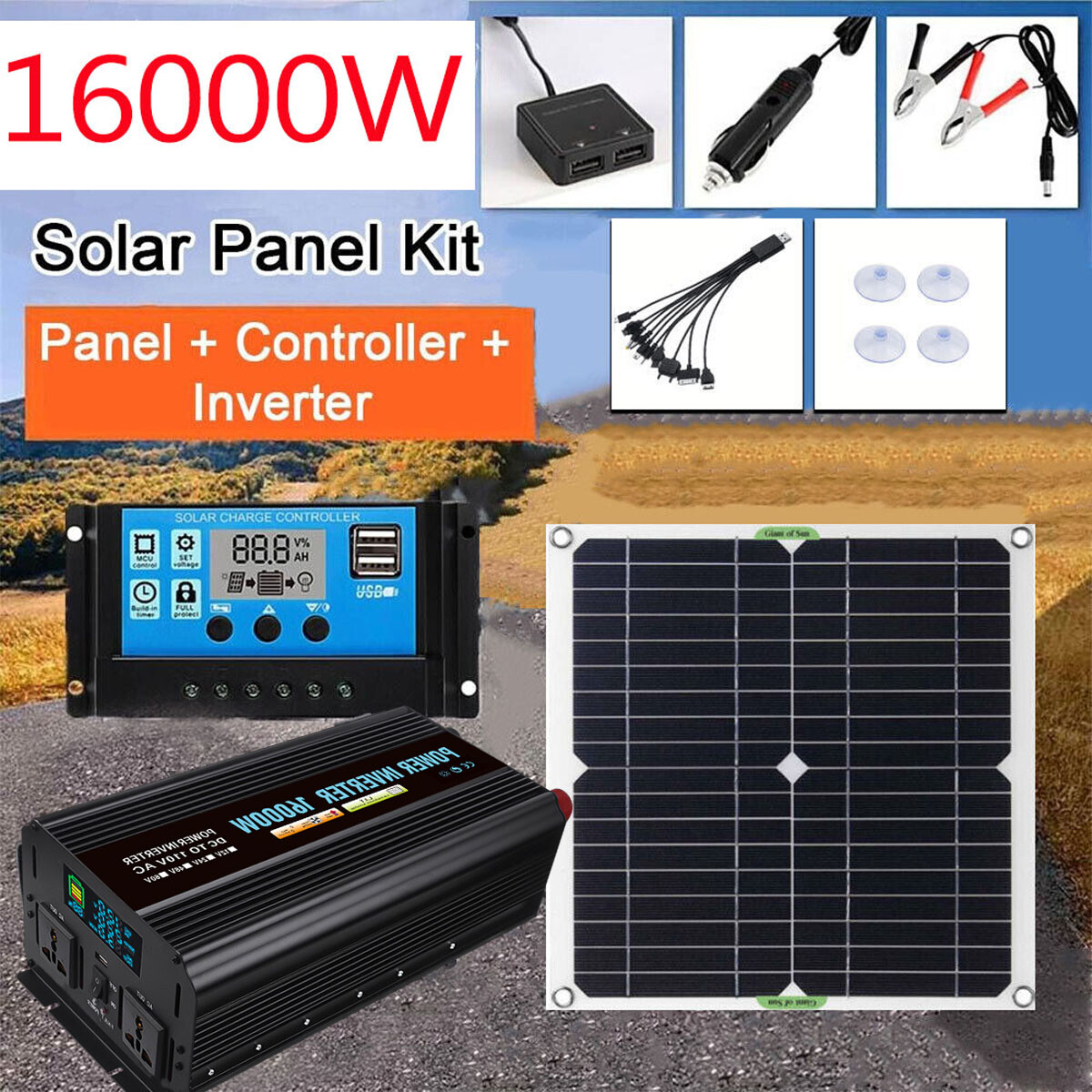 16000W Complete Solar Panel Kit Solar Power Generator 100A Home 110V Grid System