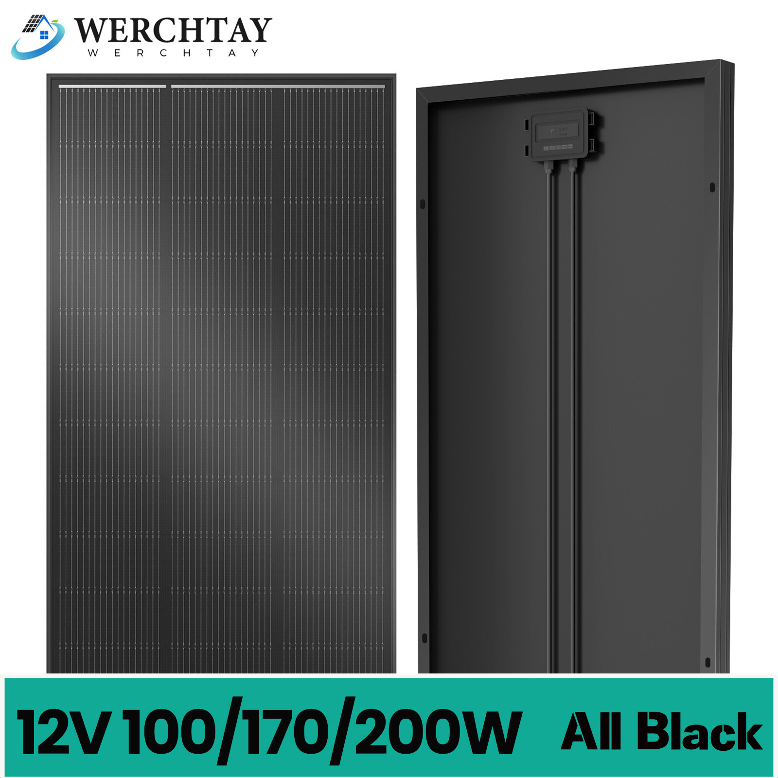 12V 100W 170W 200W Solar Panel Mono 18BB Battery Charge RV PV Home Off-Grid