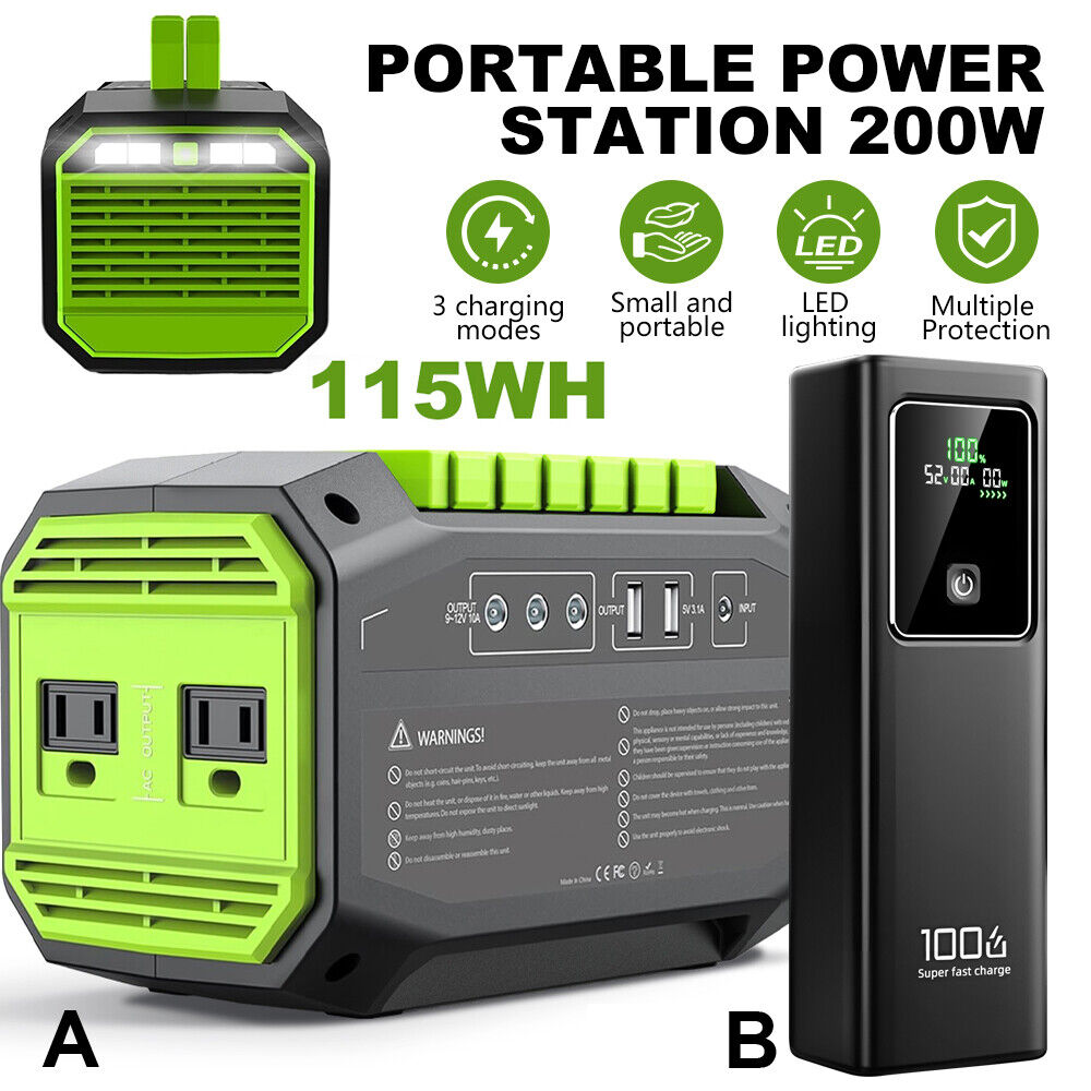 200W 115Wh Portable Power Station Solar Generator Power Bank Emergency Battery