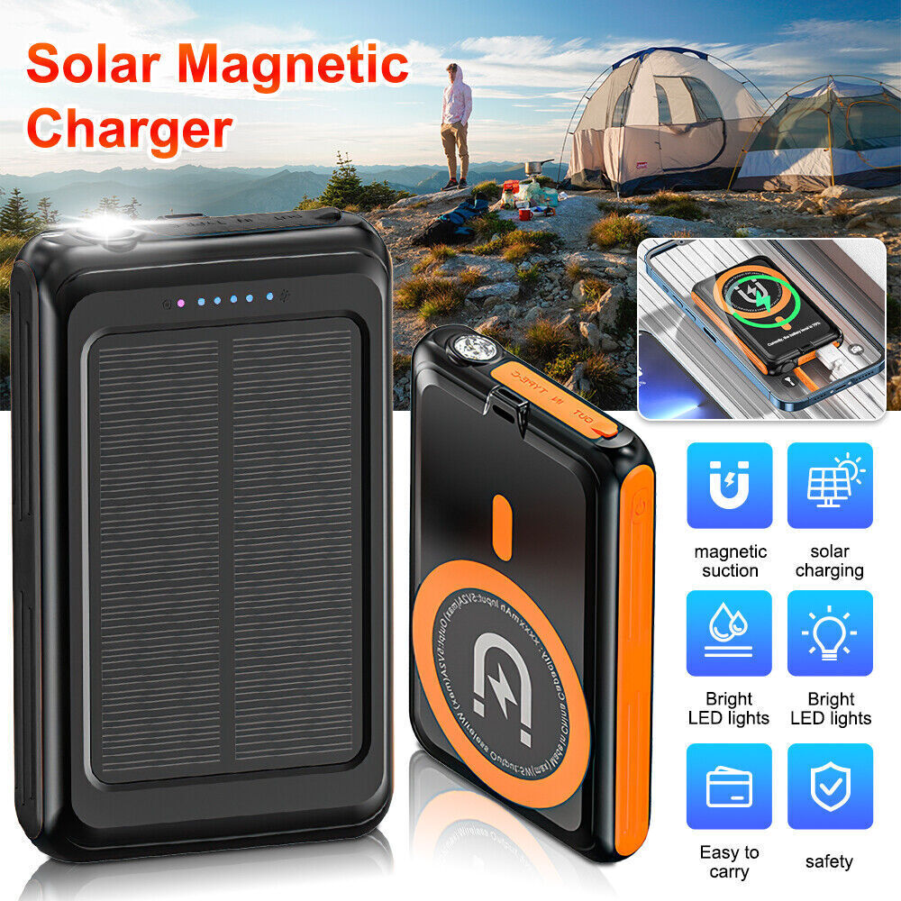 30000mAh Magnetic Wireless Power Bank Portable Solar Charger For iPhone 16/15/14