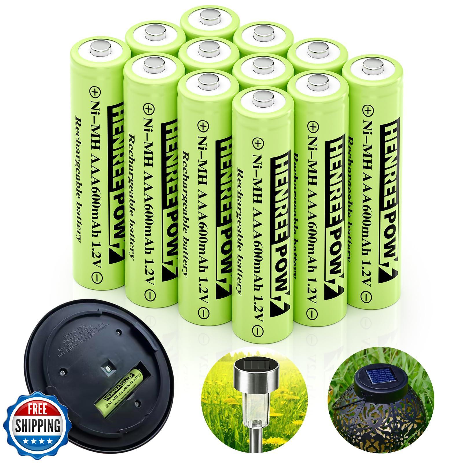 Henreepow AAA Rechargeable Battery, 1.2v Ni-MH Solar Batteries, Low Self-Disc