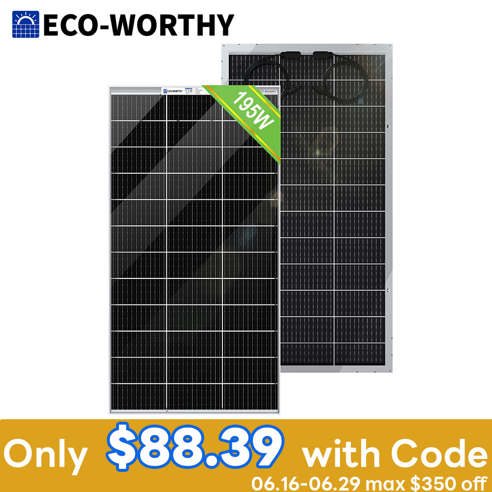 ECO-WORTHY Bifacial 200W Watt 12V Solar Panel Mono HighEfficiency PV for Sunshed