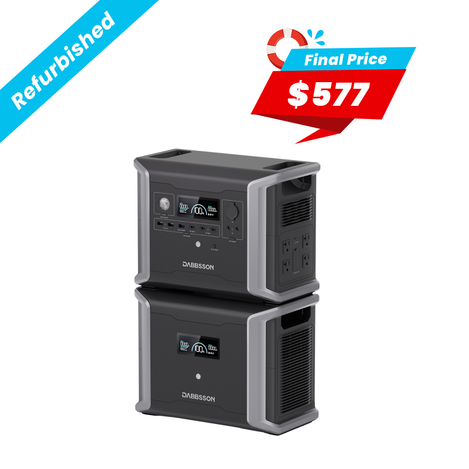 3030W Portable Power Station Solar Generator w/ Extra Battery Surge 2400W Power