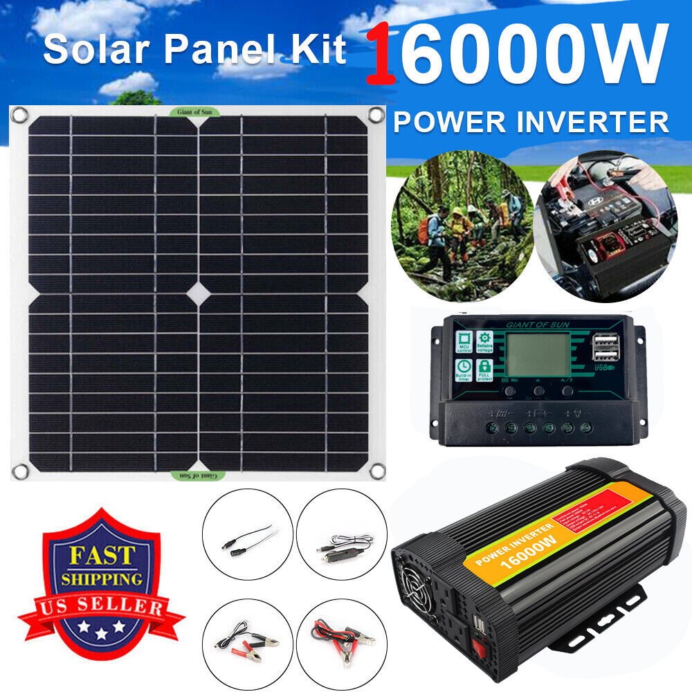 16000W Complete Solar Panel Kit Solar Power Generator 100A Home 110V Grid System