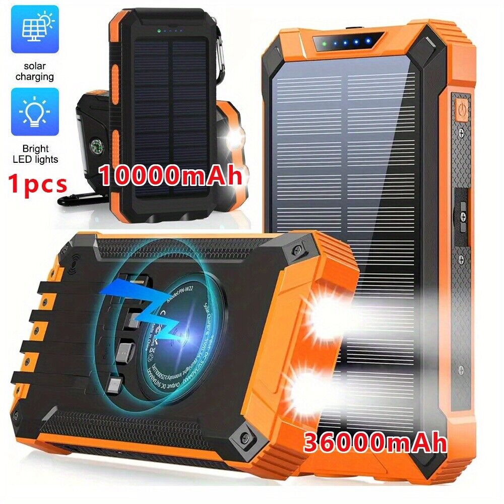 36000mAh Solar Power Bank USB Portable Charger With Flashlight For Cell Phone