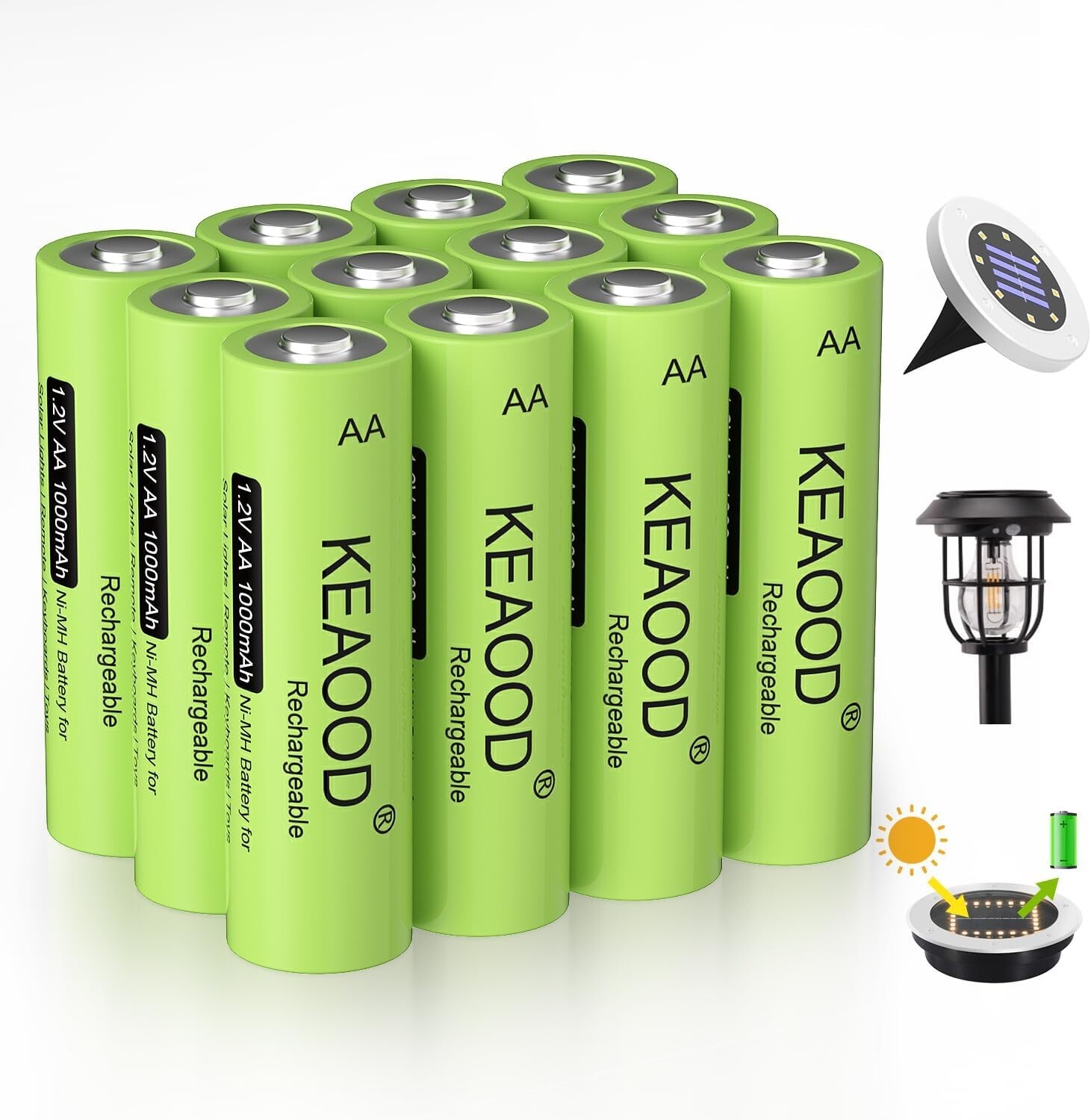 Ni-MH Rechargeable AA Solar Batteries 1.2v Pre-Charged 1000mAh Double A Batte…