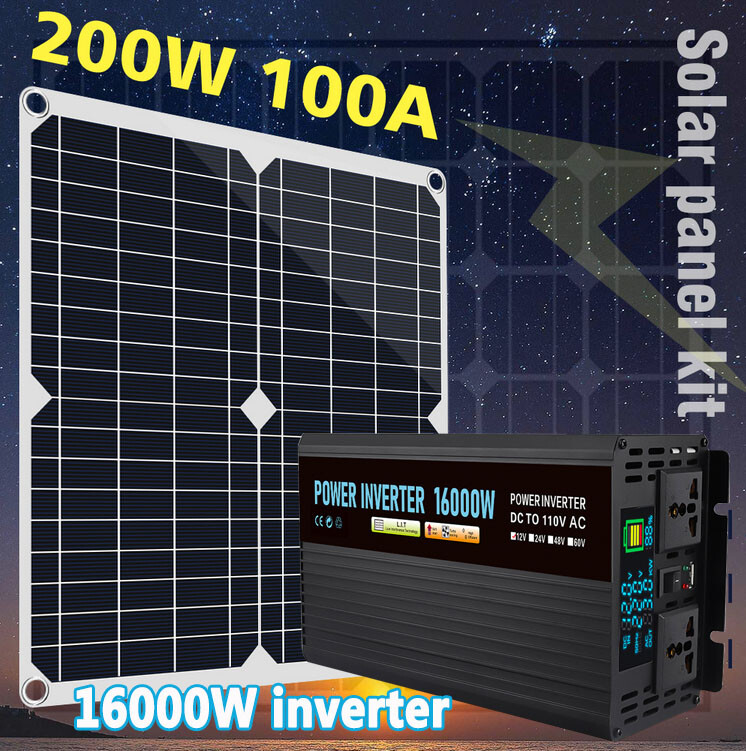 16000W Complete Solar Panel Kit Solar Power Generator 100A Home 110V Grid System