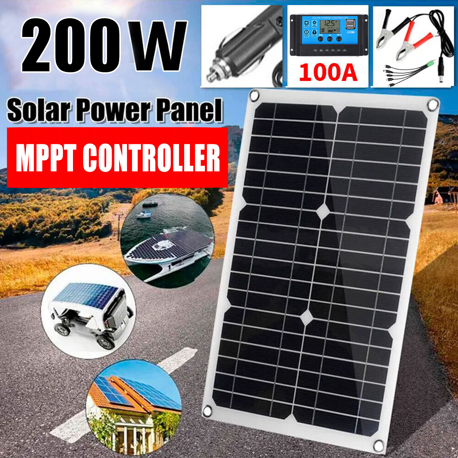 200W Solar Panel 12 Volt Trickle Battery Charger For Caravan Car Van Boat Kits