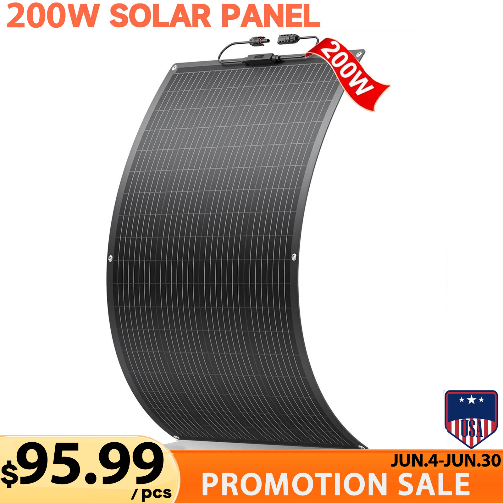 200W 12V Mono Flexible Solar Panel Power Charge Camping Home RV Battery Higher