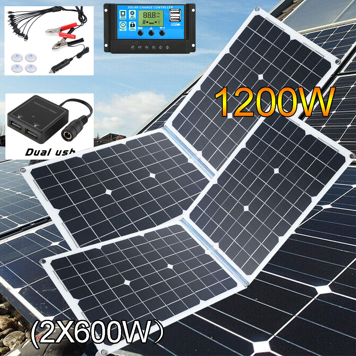 1200 Watts Solar Panel Kit 100A 12V Battery Charger with Controller Caravan Boat