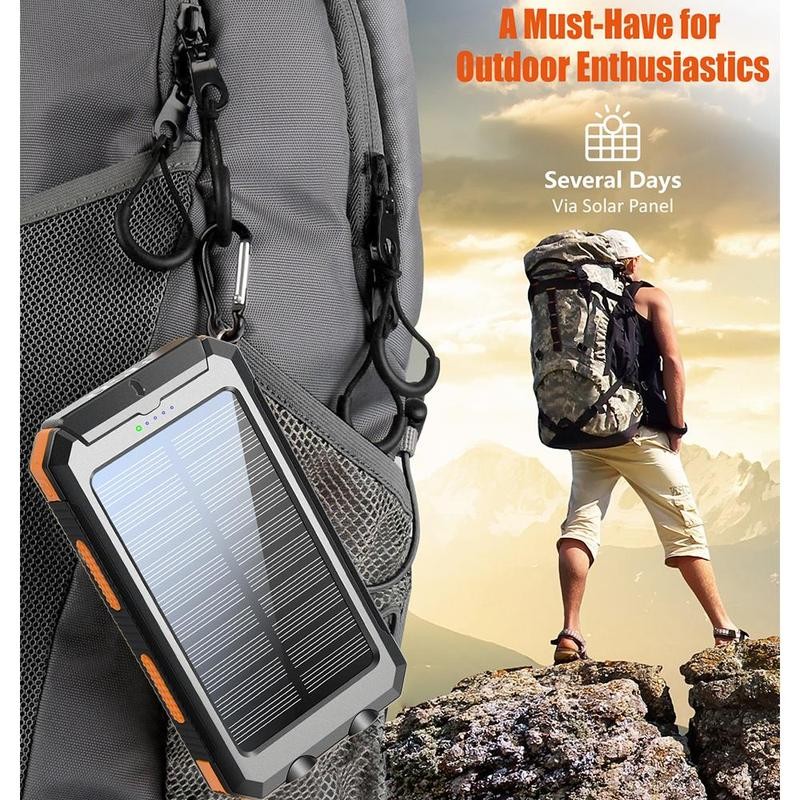 Solar Power Bank 8000mAh Dual USB Waterproof Charger w/ LED Flashlight