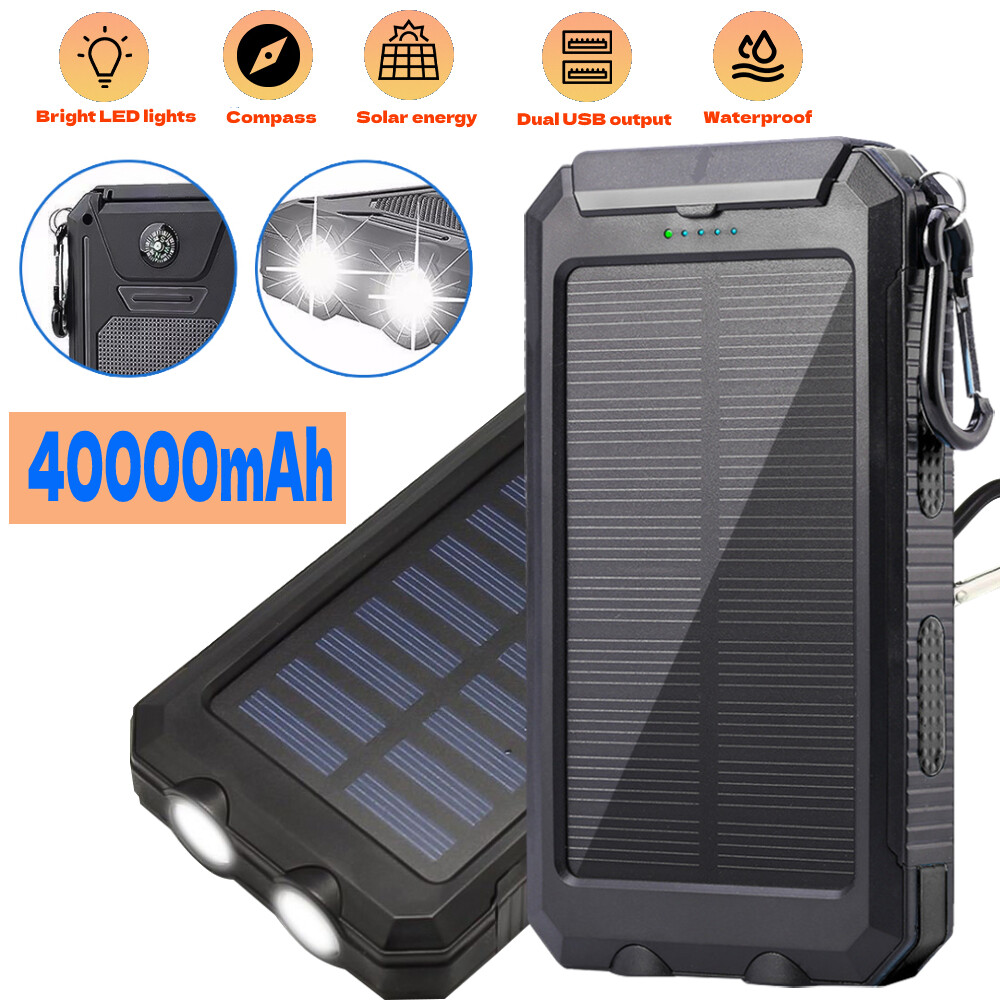 Super 40000mAh Portable Charger Solar Power Bank LED Daul USB for Cell Phone