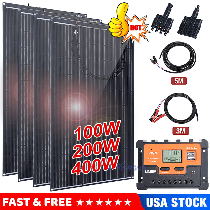 400W 200W Watt Mono Solar Panel Kit 12V Battery Charger Home Boat RV Off Grid