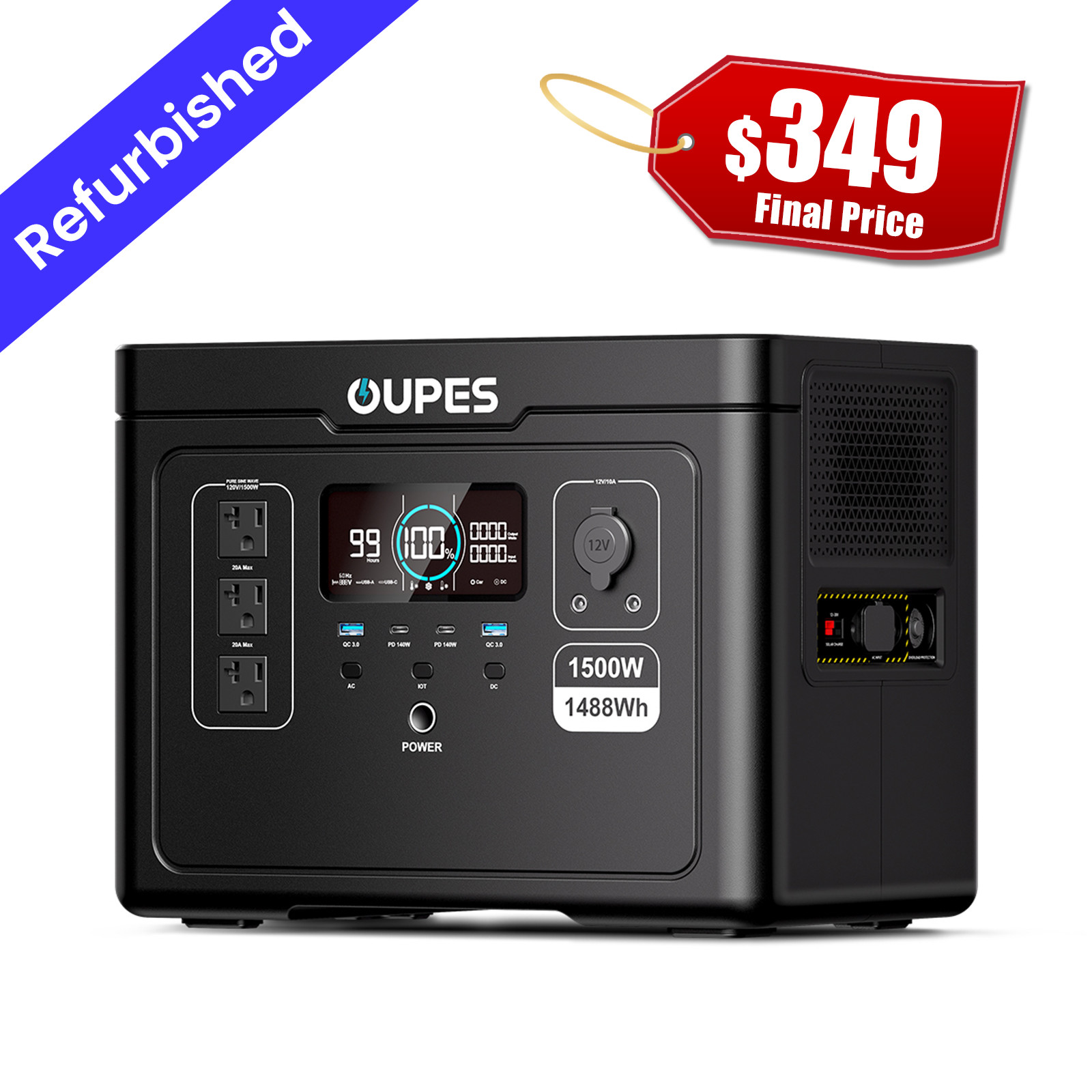 OUPES Exodus 1500 Portable Power Station 1500W/1488Wh Solar Generator Camping