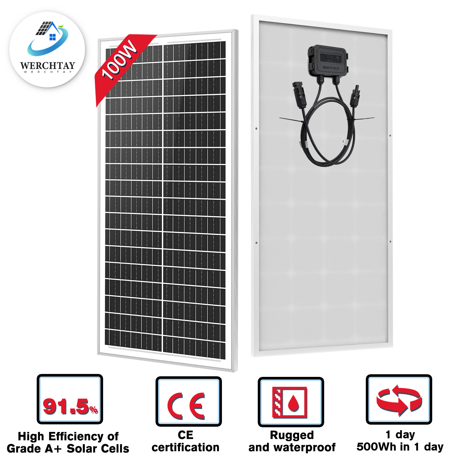 100W Watt 12V Mono Solar Panel Kit Charging Off-Grid Battery Power RV Home Boat