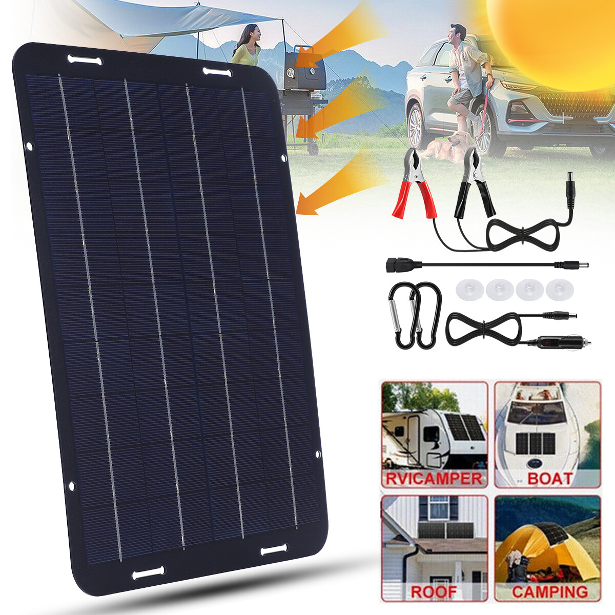 60W Solar Panel 12V Trickle Charger Battery Charger Kit Maintainer Boat Car RV