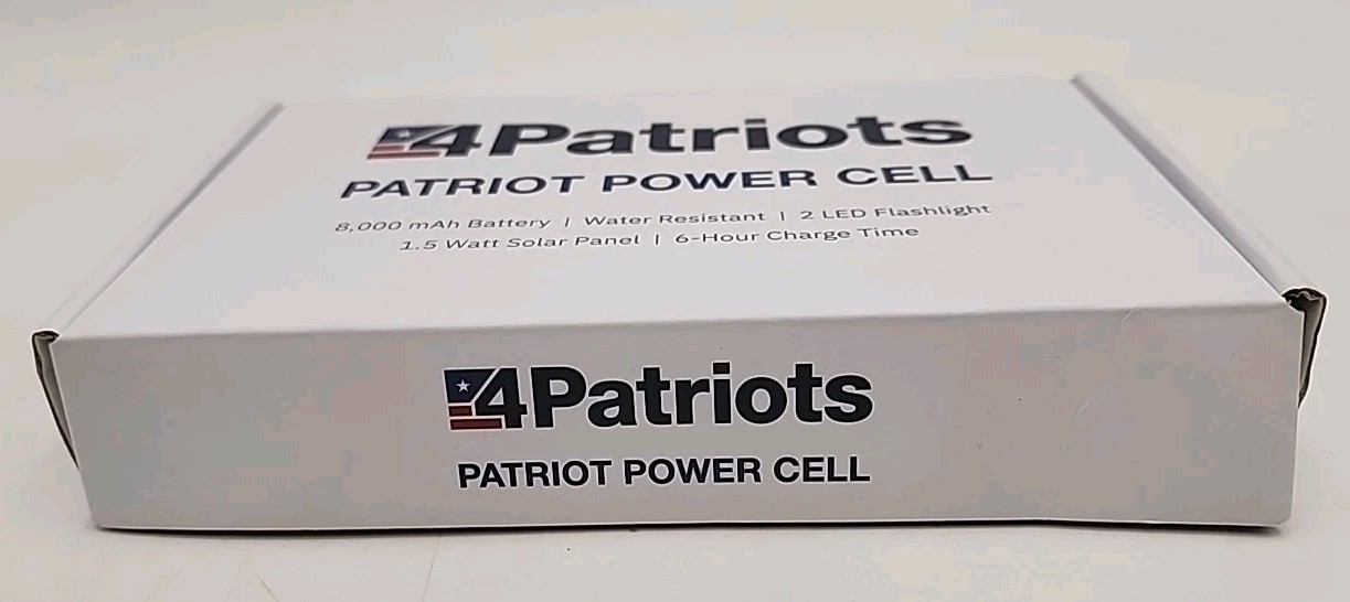 4 Patriots Power Cell Portable Solar Power Bank Rechargeable 2 USB 8,000 mAh