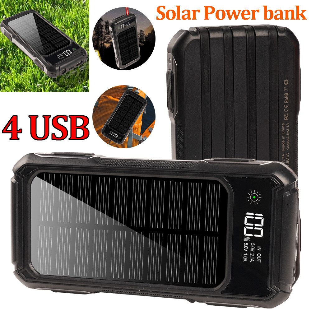 Solar Power Bank 900000mAh 4 USB Backup External Battery Charger for Cell Phone
