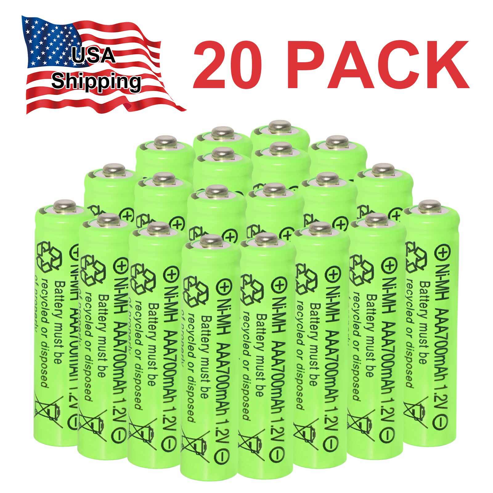20 Pack 700mAh AAA Batteries 1.2V Ni-MH Rechargeable Battery for Solar Lights