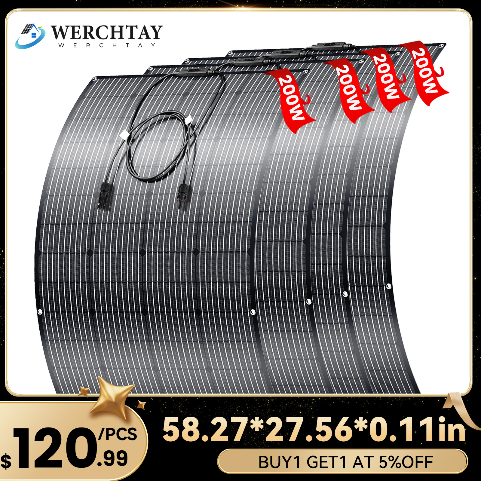 200W 400W 800W Watt Flexible Mono Solar Panel 12V Portable RV Home Boat Camping