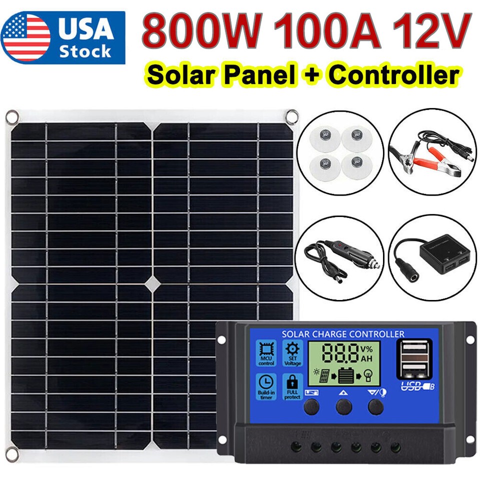 800 Watts Solar Panel Kit 100A 12V Battery Charger w/ Controller Caravan Boat US